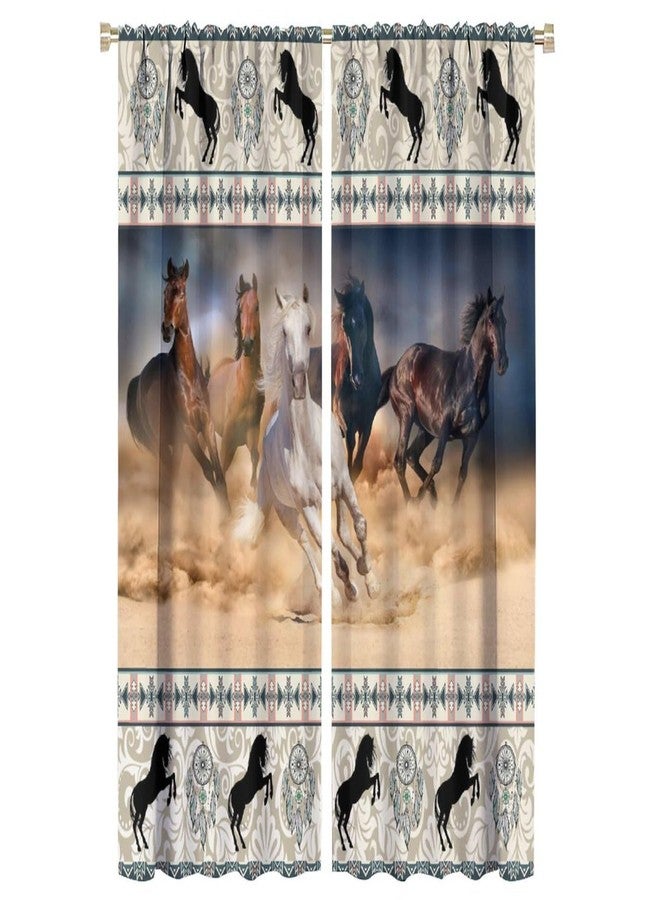 LOMADIA Horse Blackout Curtain, Western Rustic Farmhouse Aztec Style Drapes Farm Animals Run Horse Window 2 Panels Rod Pocket Curtain for Kitchen Living Room Bedroom Office Decor 42x63in - Image 1